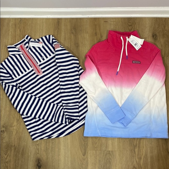 2 NWT Vineyard Vines Striped and Ombre Quarter Zip Pullovers size XS - Picture 1 of 11